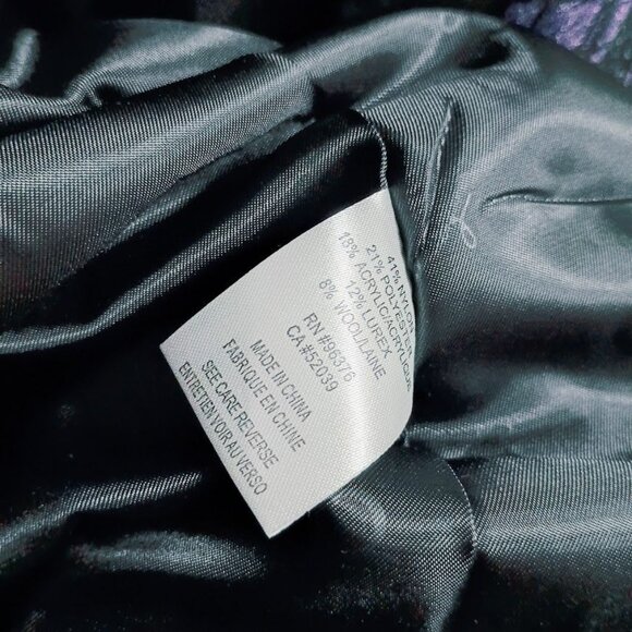 Samuel Dong Black & Mauve Plaid Coat S With Puff Sleeves  Button Front - Picture 10 of 11